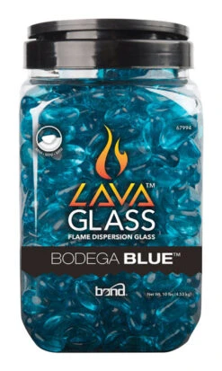 Bodega Blue Gloss Glass Fire Pit Lava Glass